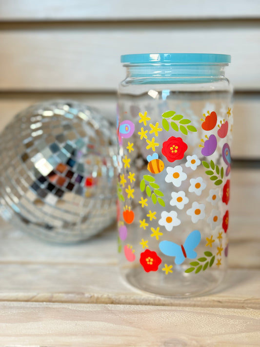 Floral Butterflies 16 Ounce Acrylic Cup with Lid and Straw