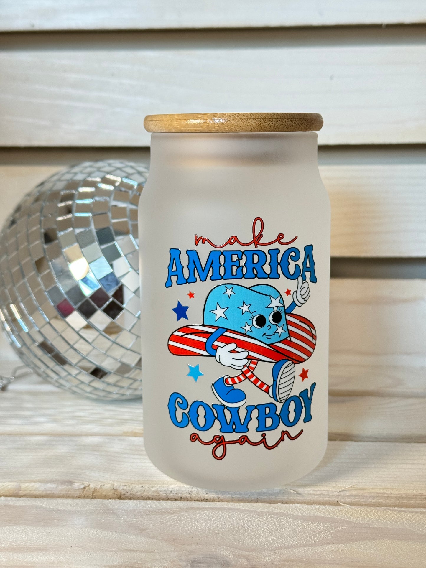 Make America Cowboy Again 16 Ounce GLASS Cup with Straw