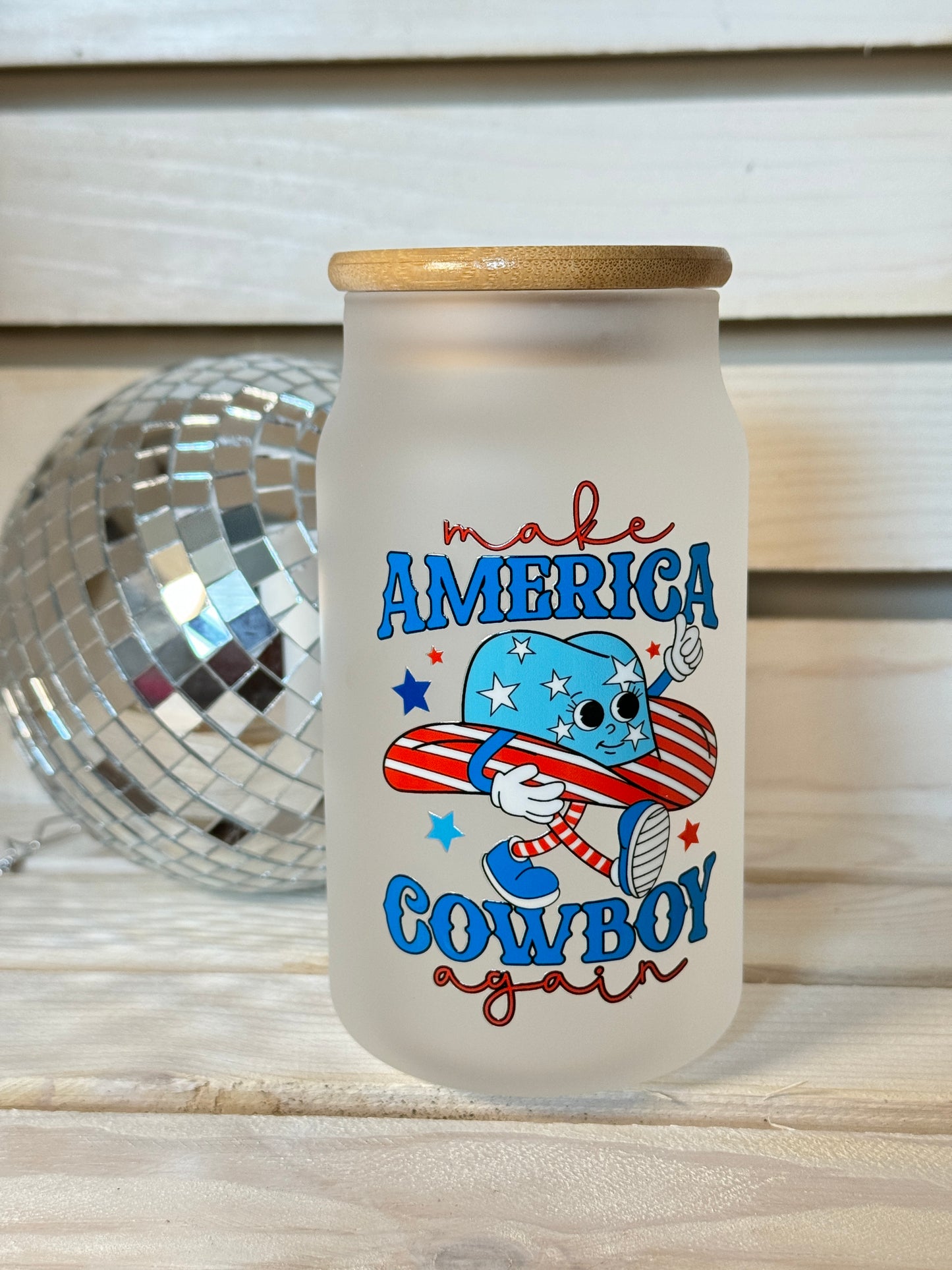 Make America Cowboy Again 16 Ounce GLASS Cup with Straw