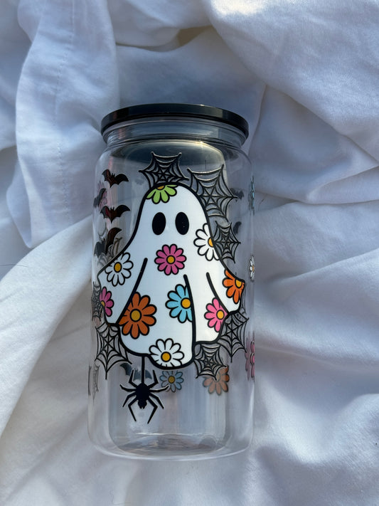 Boho Ghost 16 Ounce Acrylic Cup with Lid and Straw