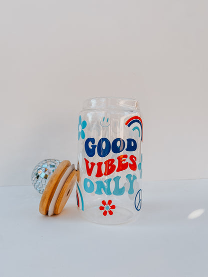 Good Vibes 16 Ounce Glass Cup