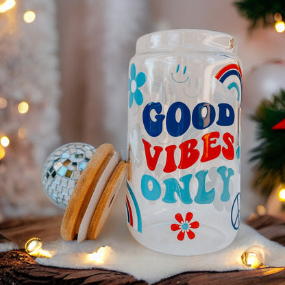 Good Vibes 16 Ounce Glass Cup