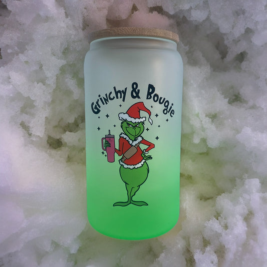 Grinchy and Bougie 16 Ounce Glass Cup