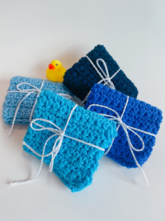 Blue Washcloth Solid Singles 100% Cotton Handmade