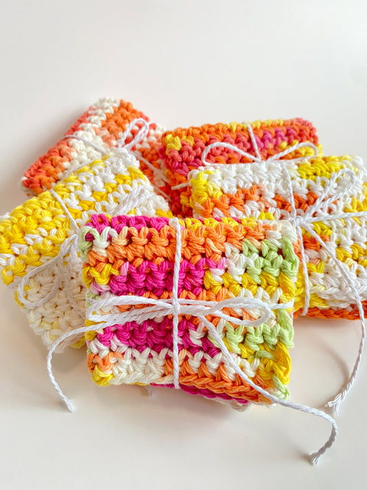 Yellow Bright Ombre Washcloth Singles Mix & Match 100% Cotton Crochet Dish Cloth