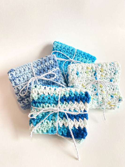 Blue Ombre Washcloth Singles Mix & Match 100% Cotton Crochet Dish Cloth