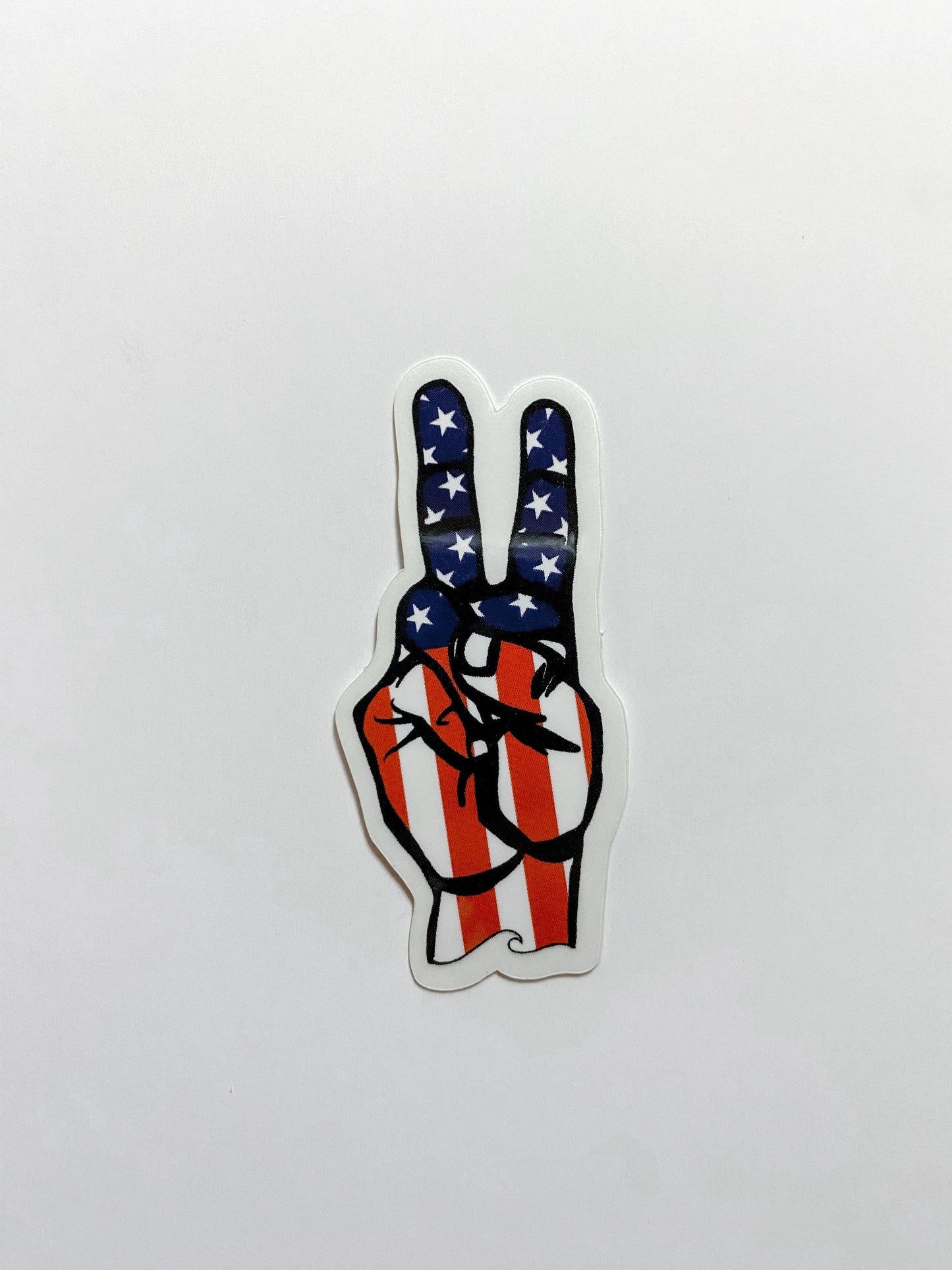 Americana Peace Hand Drawn Sticker | Wave Sticker | American Flag & Peace Sign Language | Custom Water Proof Sticker