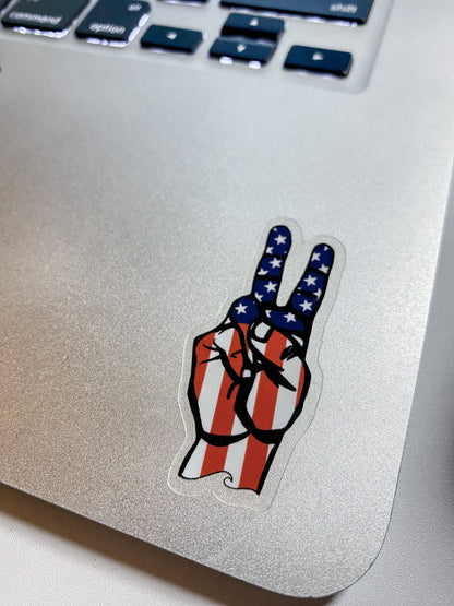 Americana Peace Hand Drawn Sticker | Wave Sticker | American Flag & Peace Sign Language | Custom Water Proof Sticker